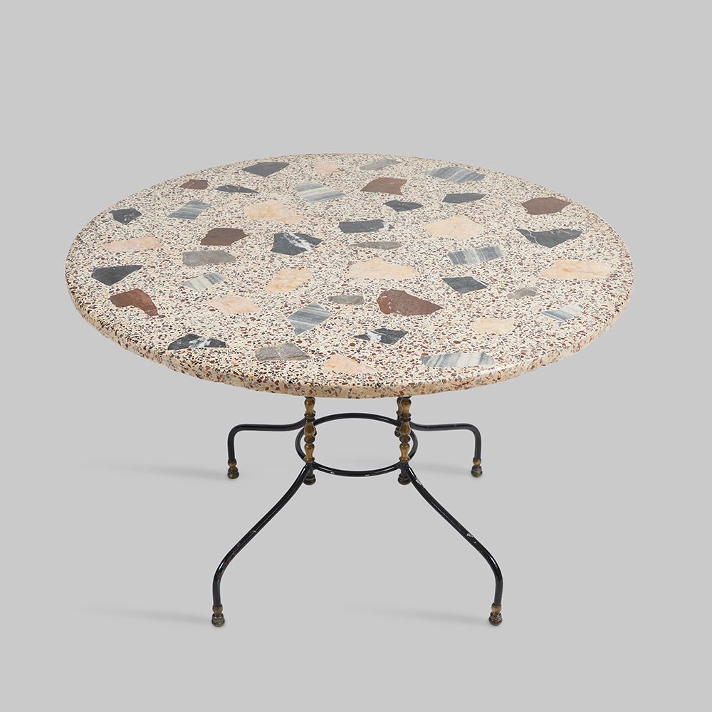 Vintage Terrazzo Table Top on Metal & Brass Base