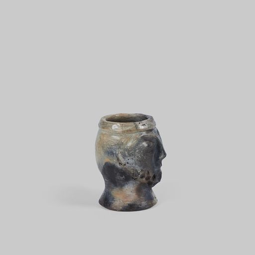 Glazed Black Ceramic Small Bearded Vase