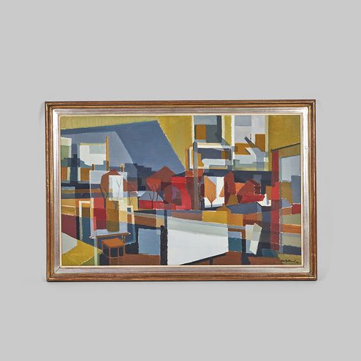 Abstract Oil on Canvas by Richard Bjorklund, Dated 1949