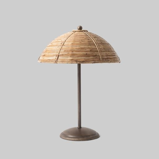 Vintage Pair of Brass & Rattan Table Lamps in the manner of Gabriella Crespi