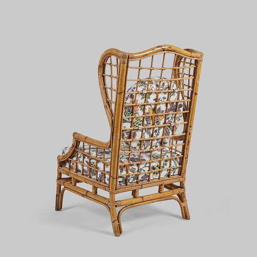 Vintage Rattan Wing Chair