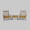 Vintage Pair of French Oak Armchairs with Ottoman