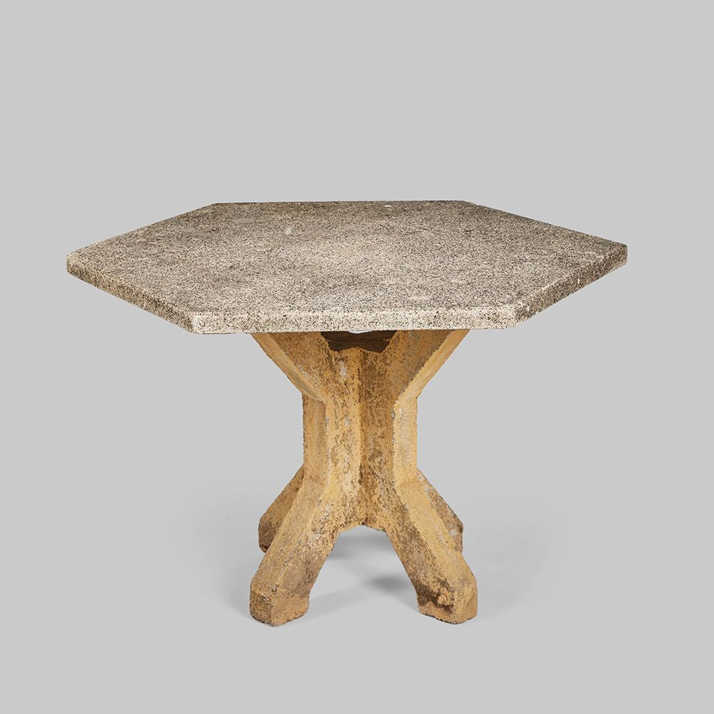 Vintage Hexagonal Stone Table w/ Four Leg Base