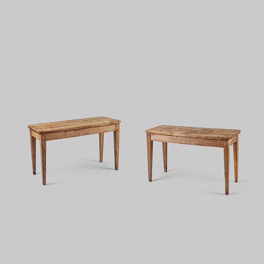 Vintage Pair of Rustic Wood Console Tables
