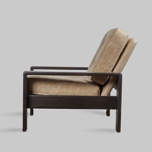 Pair of Vintage Wood & Leather Armchairs