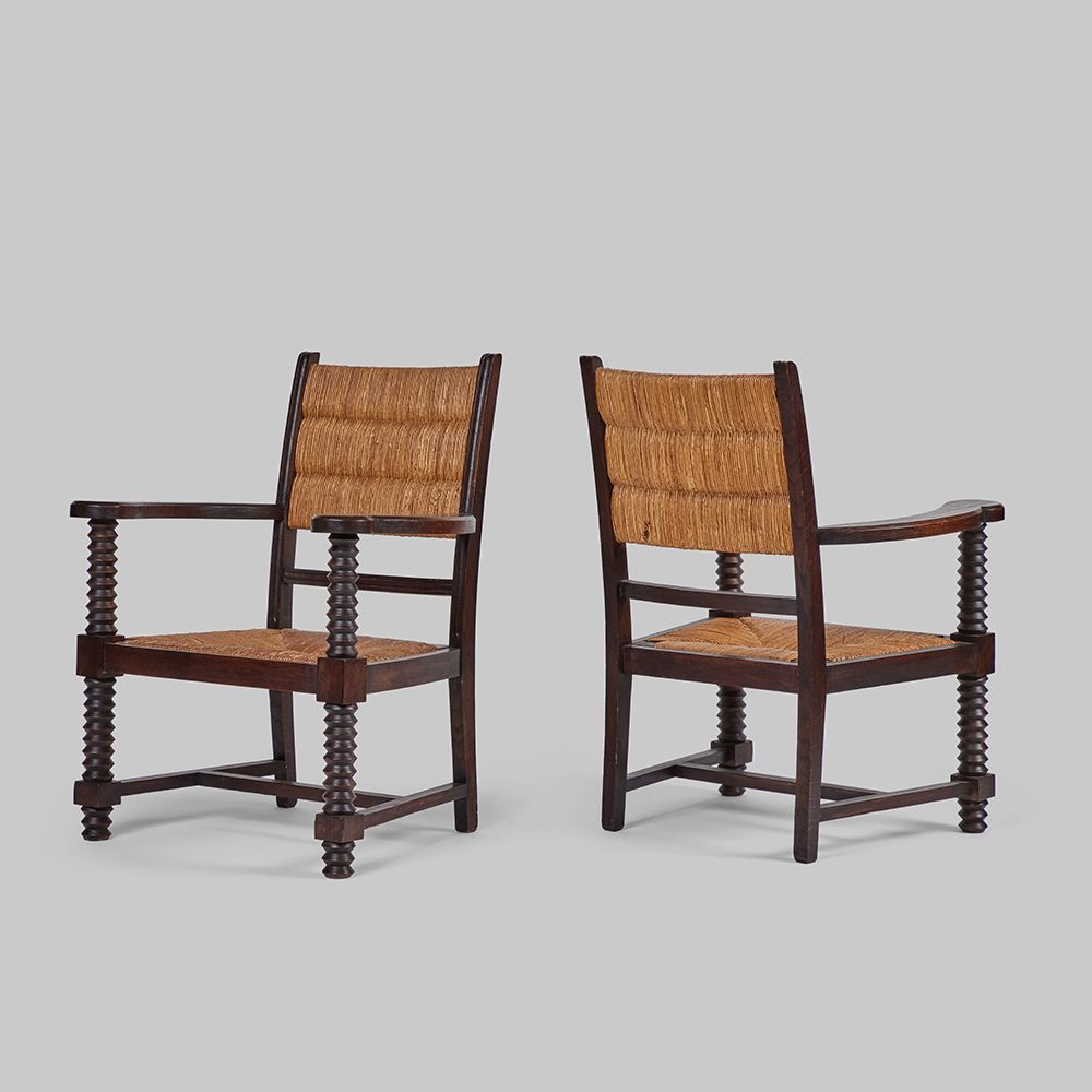 Pair of Vintage Circa 1950s Rush Armchairs