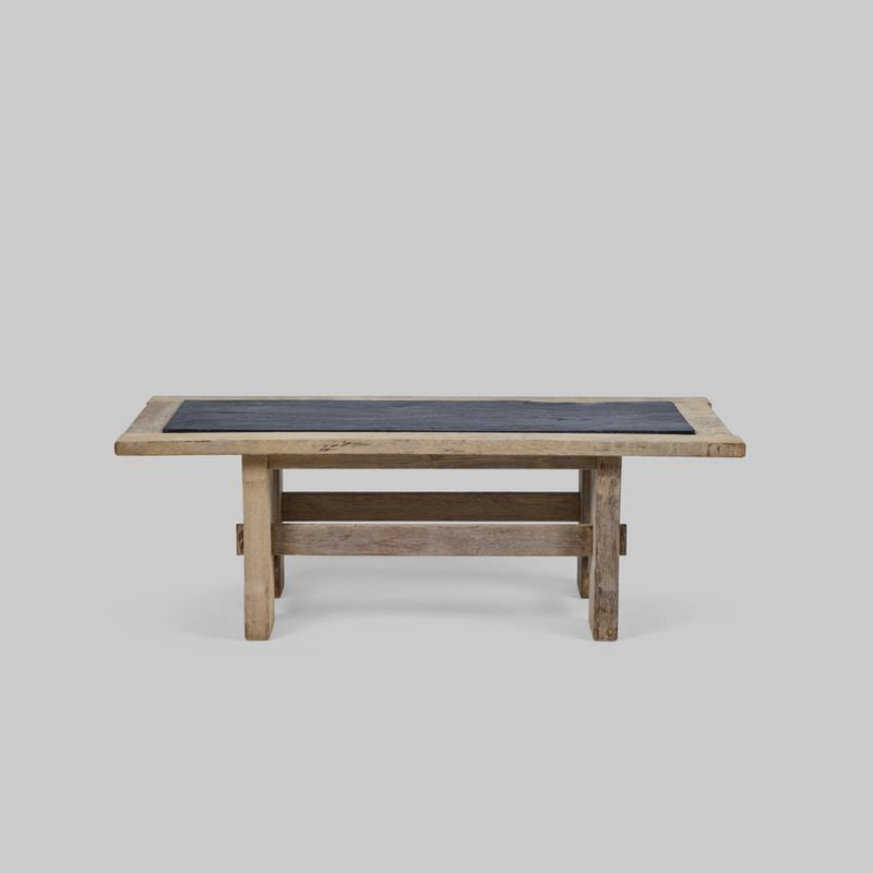 Vintage Bleached Oak Cocktail Table w/ Stone Top