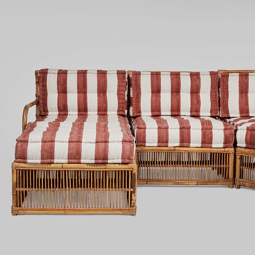 Vintage Rattan Sectional with Ottoman