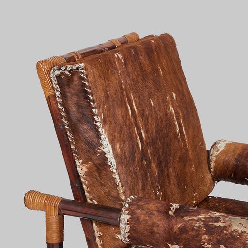 Vintage Audoux-Minet Cowhide Bamboo Armchair