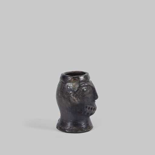Glazed Black Ceramic Medium Bearded Vase