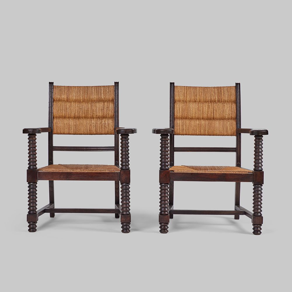 Pair of Vintage Circa 1950s Rush Armchairs