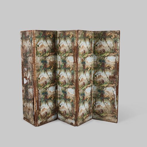 Antique Five Panel Painted Screen