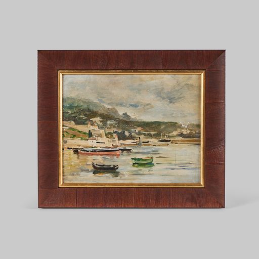 Small Vintage Painting of Collioure, France