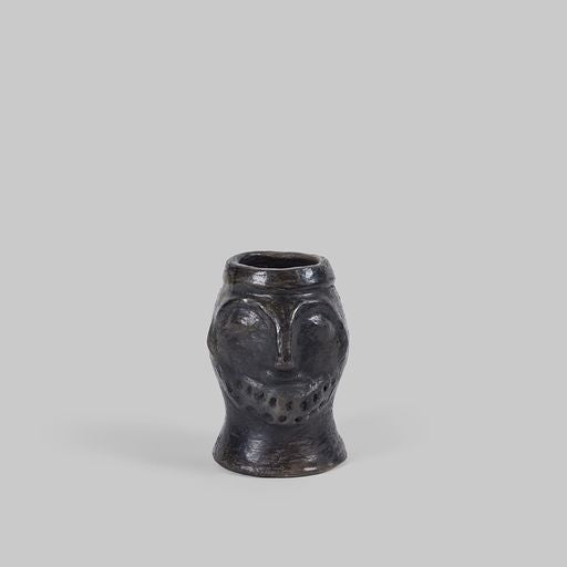Glazed Black Ceramic Medium Bearded Vase