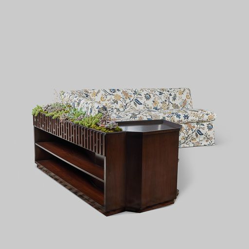 Vintage Banquette with Side Table, Planter & Corner Table