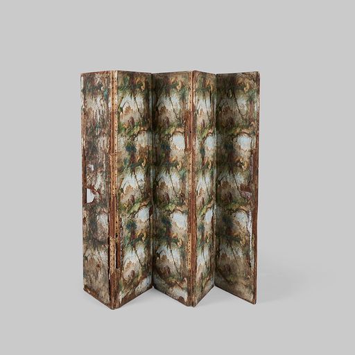 Antique Five Panel Painted Screen