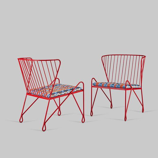 Vintage Pair of Red Metal Chairs