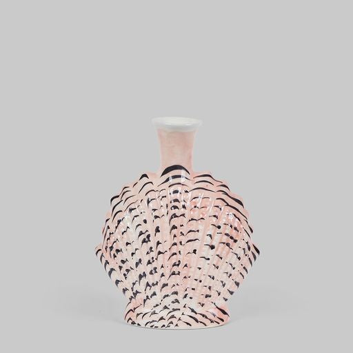 Pink & Black Ceramic Shell Vase