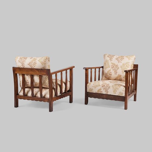 Vintage Pair of Wood Armchairs