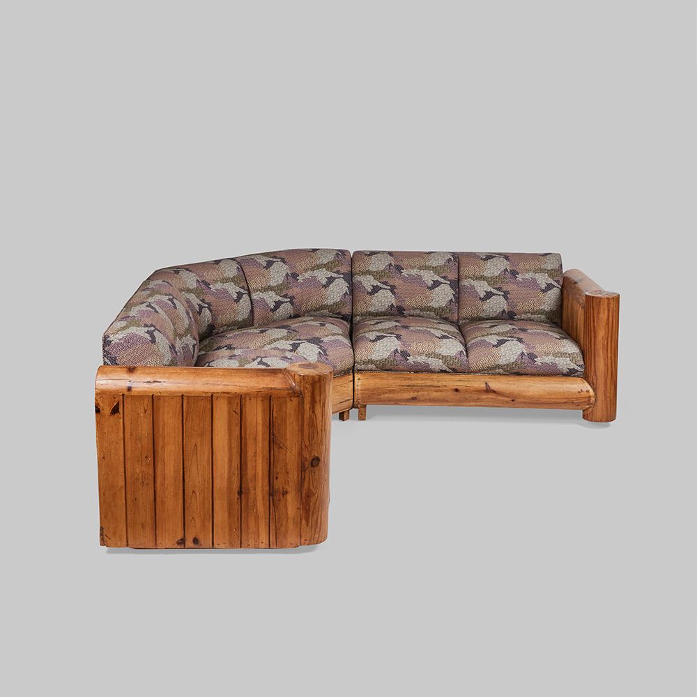 Vintage Exposed Pine Frame Sectional Sofa