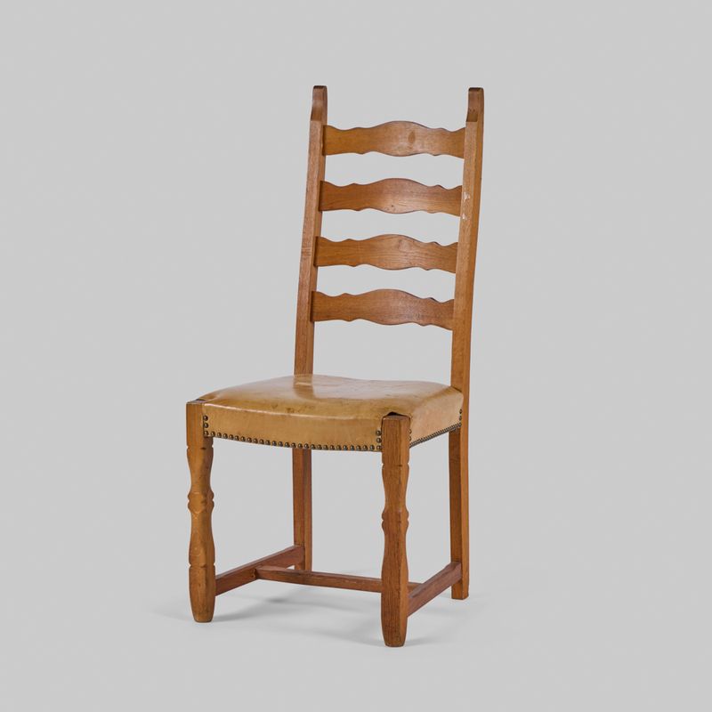 Set of Four Vintage Ladderback Oak & Leather Dining Chairs