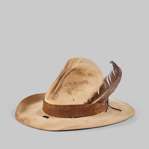 Vintage Worn Tan Hat with Feather