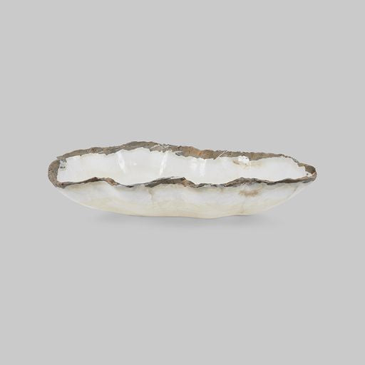 White Onyx Bowl with Taupe Border