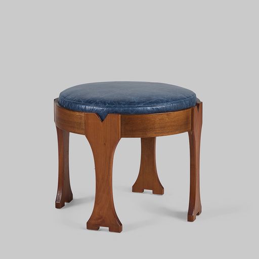 Vintage Wood Stool with Leather Cushion