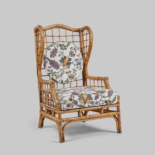 Vintage Rattan Wing Chair