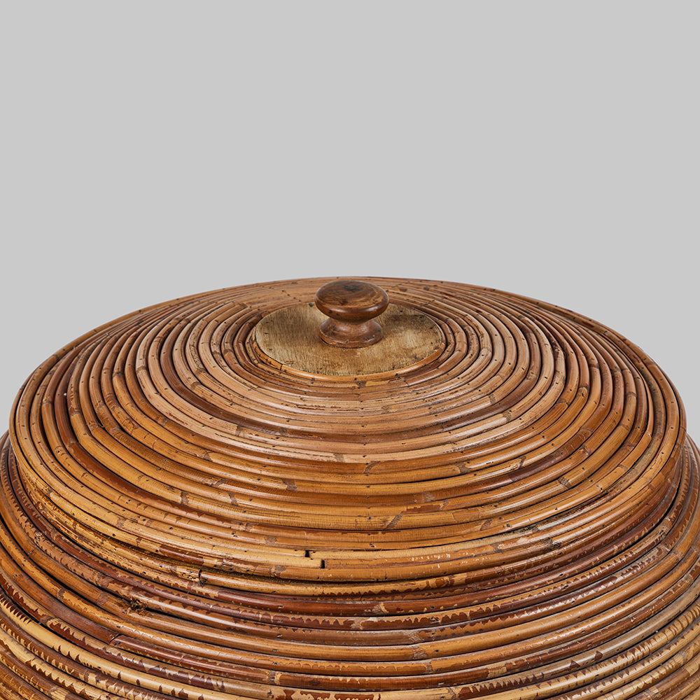Vintage Large Lidded Rattan Basket