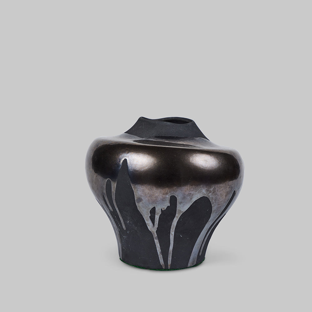 Glazed Charcoal Vase w/Dipped Copper, 1980s
