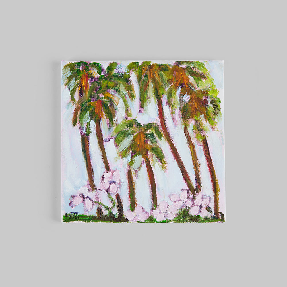 "Palm Trees & Roses 1" by Anne Mansour, Oil on Canvas