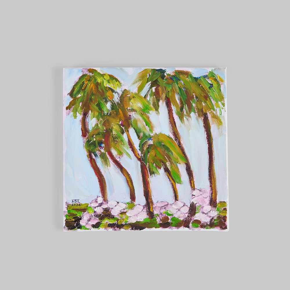 "Palm Trees & Roses 2" by Anne Mansour, Oil on Canvas