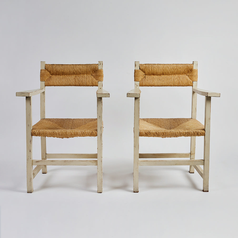 Pair of Rush White Armchairs