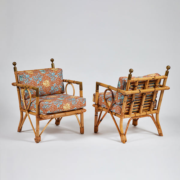 Vintage Pair Bamboo & Brass Armchairs – Harbinger