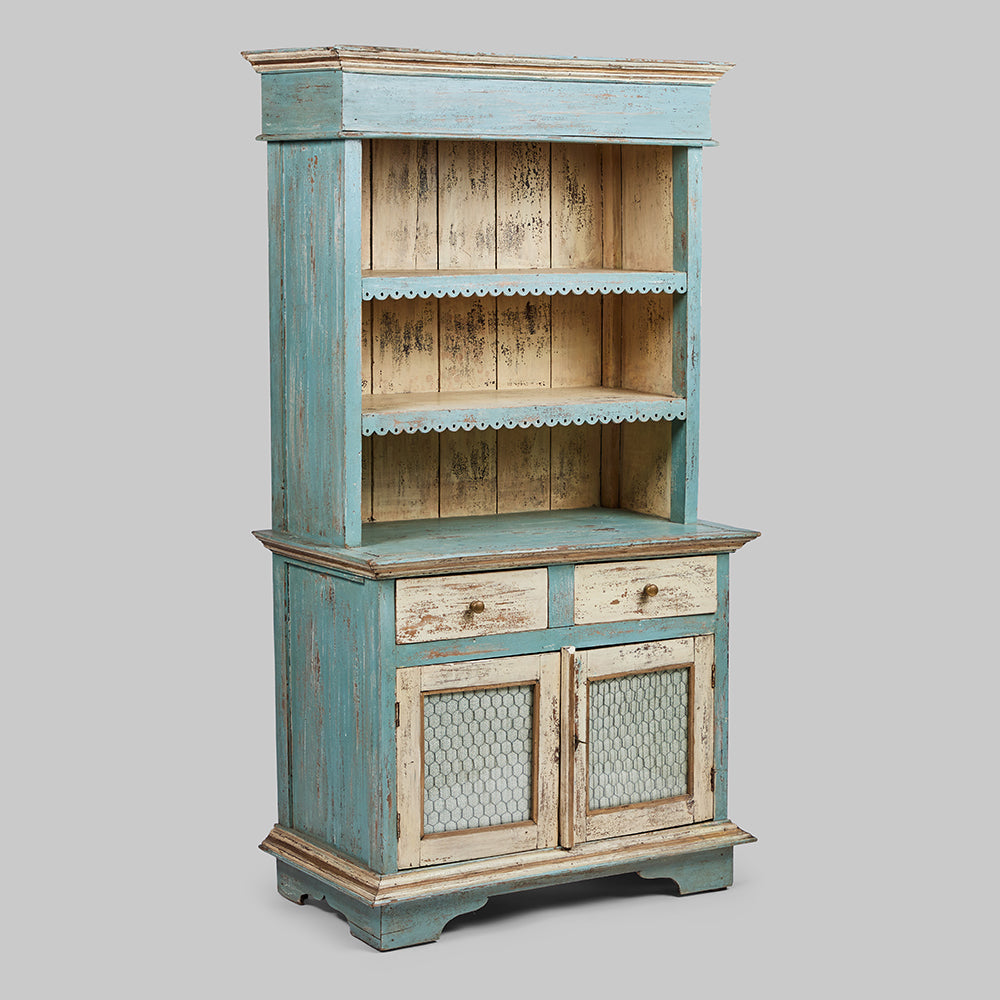 Vintage Blue & Cream Painted Menorcan Cabinet