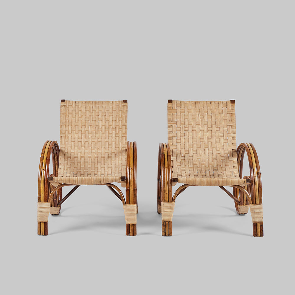Set of 4 Woven Rattan Armchairs