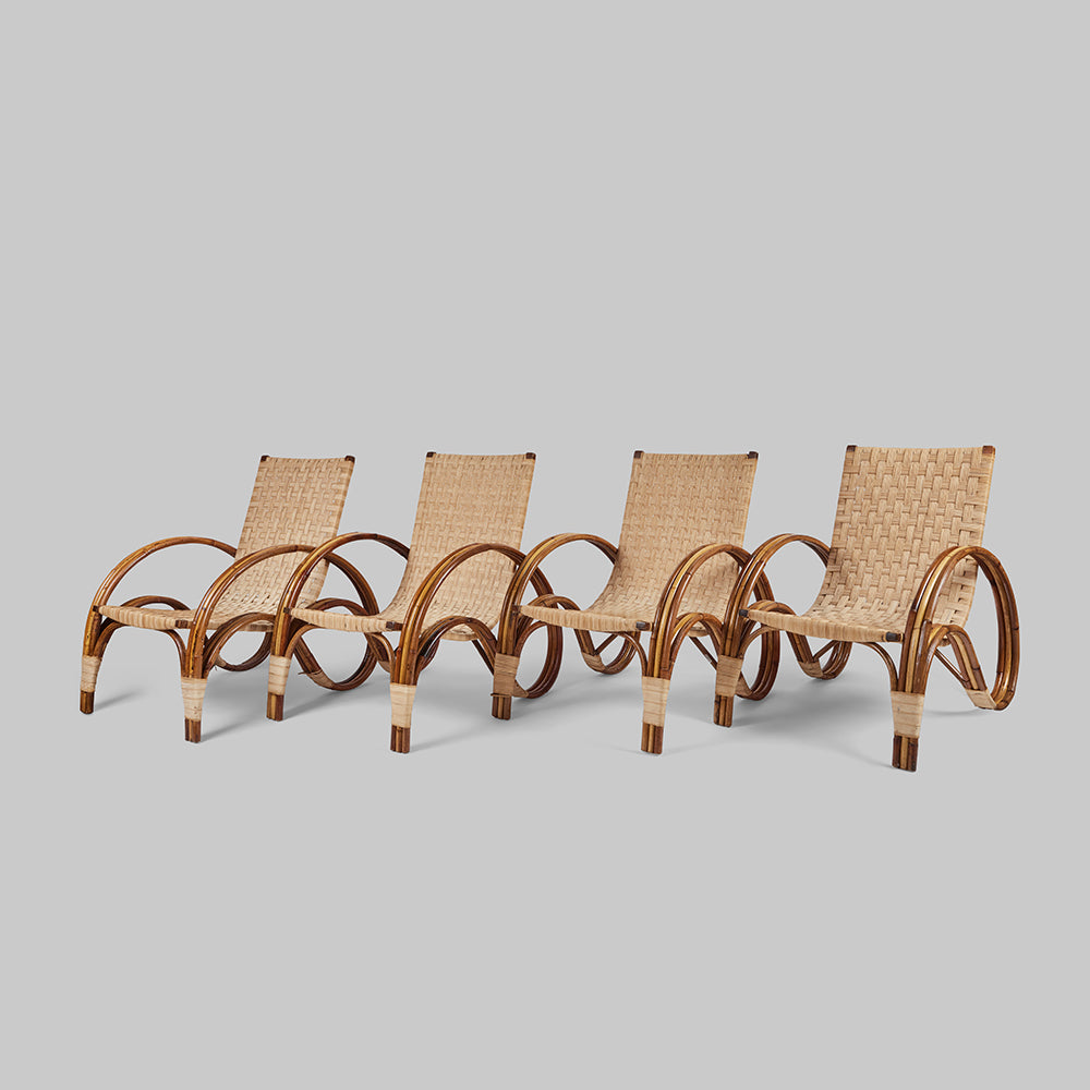 Set of 4 Woven Rattan Armchairs