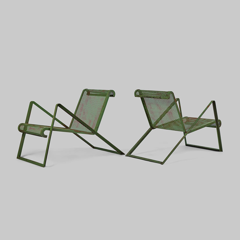 Pair of Green Metal Lounge Chairs