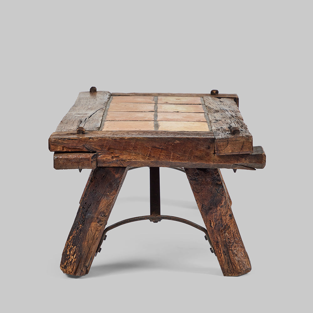 Wood Coffee Table w/Terracotta Tile Top