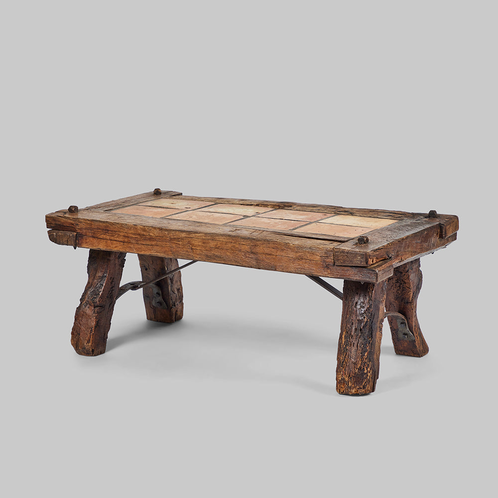 Wood Coffee Table w/Terracotta Tile Top