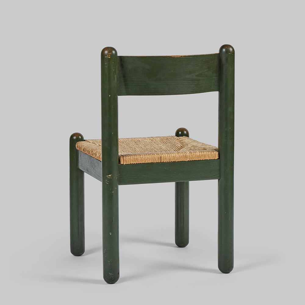 Vintage Set of 6 Green Rush Vico Magistretti "Carimata" Chairs